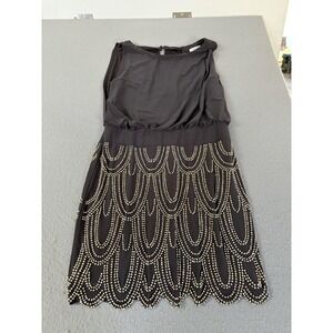 Cache Dress Womens 4 Black Beaded Cocktail Flapper Scallop Open Back Made in USA